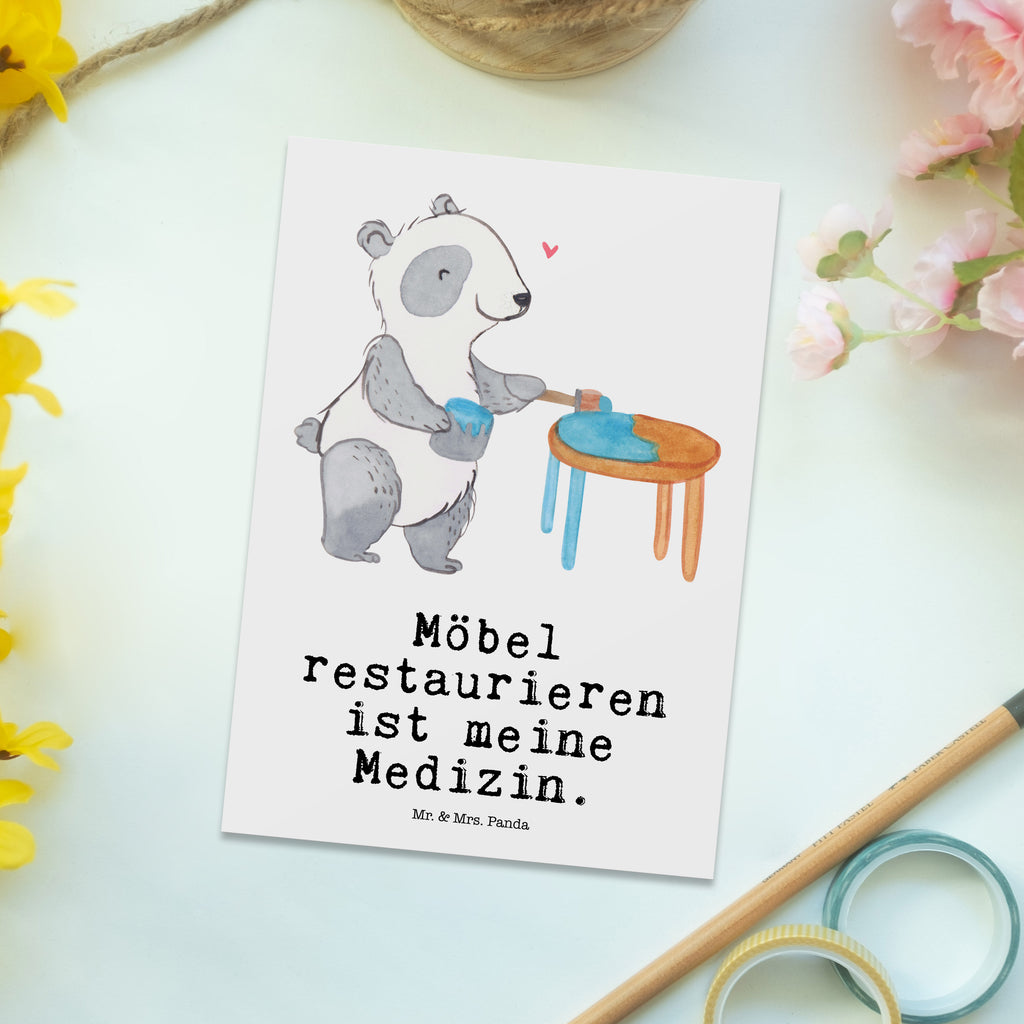 Postkarte Panda Möbel restaurieren Medizin Geschenkkarte, Grußkarte, Karte, Einladung, Ansichtskarte, Geburtstagskarte, Einladungskarte, Dankeskarte, Geschenk, Sport, Sportart, Hobby, Schenken, Danke, Dankeschön, Auszeichnung, Gewinn, Sportler, Möbel restaurieren, antike Möbel restaurieren, Handwerk, Restaurator