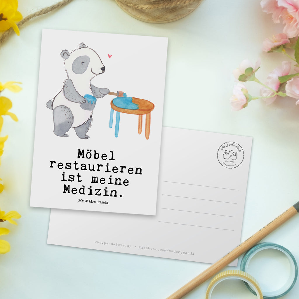 Postkarte Panda Möbel restaurieren Medizin Geschenkkarte, Grußkarte, Karte, Einladung, Ansichtskarte, Geburtstagskarte, Einladungskarte, Dankeskarte, Geschenk, Sport, Sportart, Hobby, Schenken, Danke, Dankeschön, Auszeichnung, Gewinn, Sportler, Möbel restaurieren, antike Möbel restaurieren, Handwerk, Restaurator