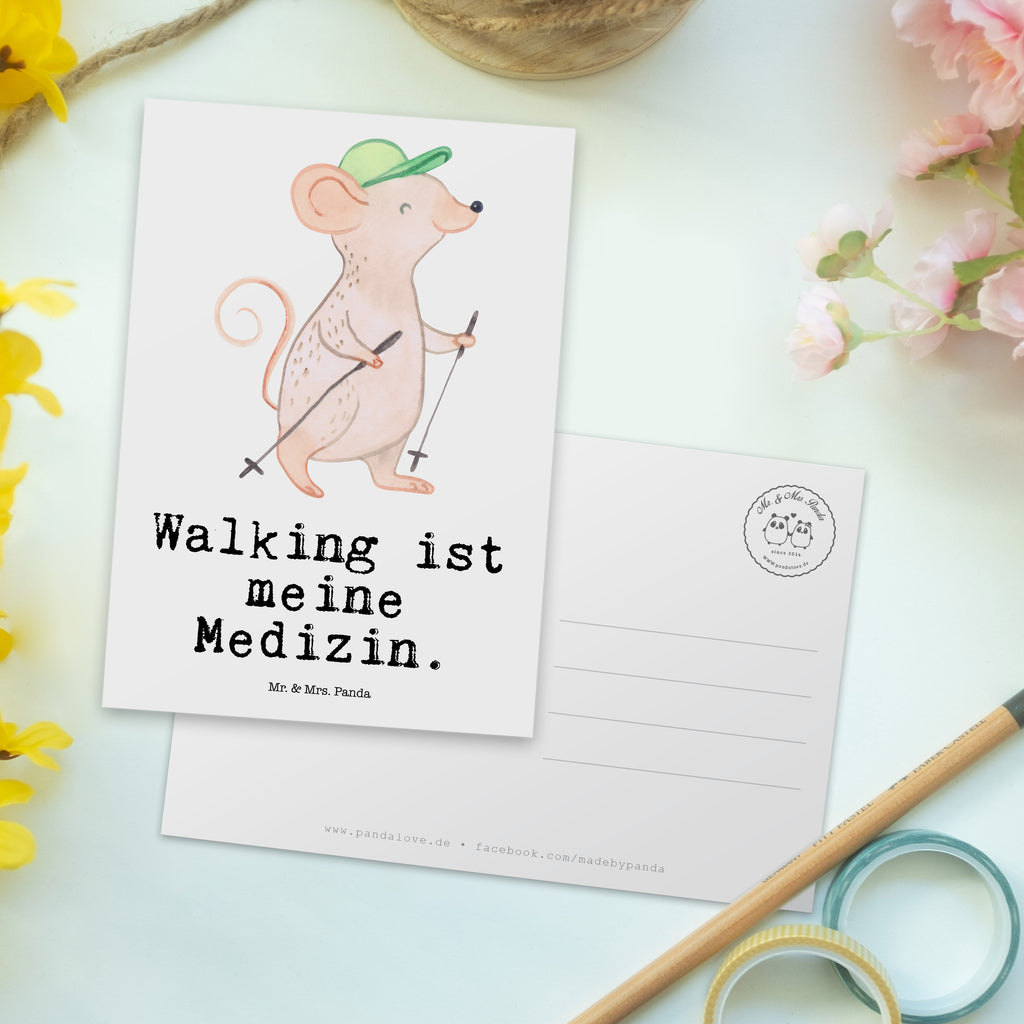 Postkarte Maus Walking Medizin Geschenkkarte, Grußkarte, Karte, Einladung, Ansichtskarte, Geburtstagskarte, Einladungskarte, Dankeskarte, Geschenk, Sport, Sportart, Hobby, Schenken, Danke, Dankeschön, Auszeichnung, Gewinn, Sportler, Walking, Walken, schnelles Gehen, Spazieren gehen