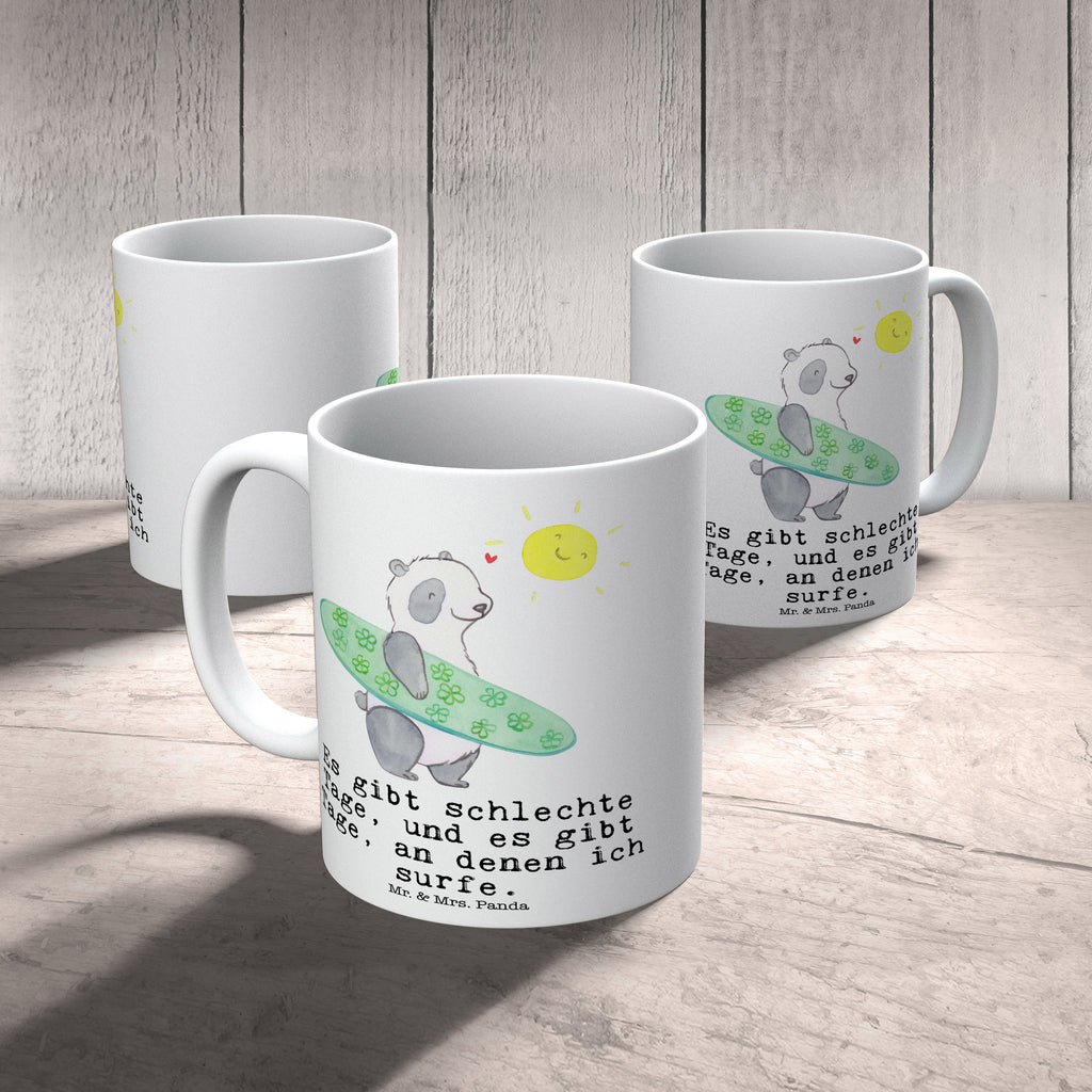 Tasse Panda Surfen Tage Wellenreiten, Surfen, Surfschule Becher, Kaffeetasse, Kaffeebecher, Tee, Frühstück, Büro  Geschenk, Sport, Sportart, Hobby, Schenken, Danke, Dankeschön, Auszeichnung, Gewinn, Sportler
