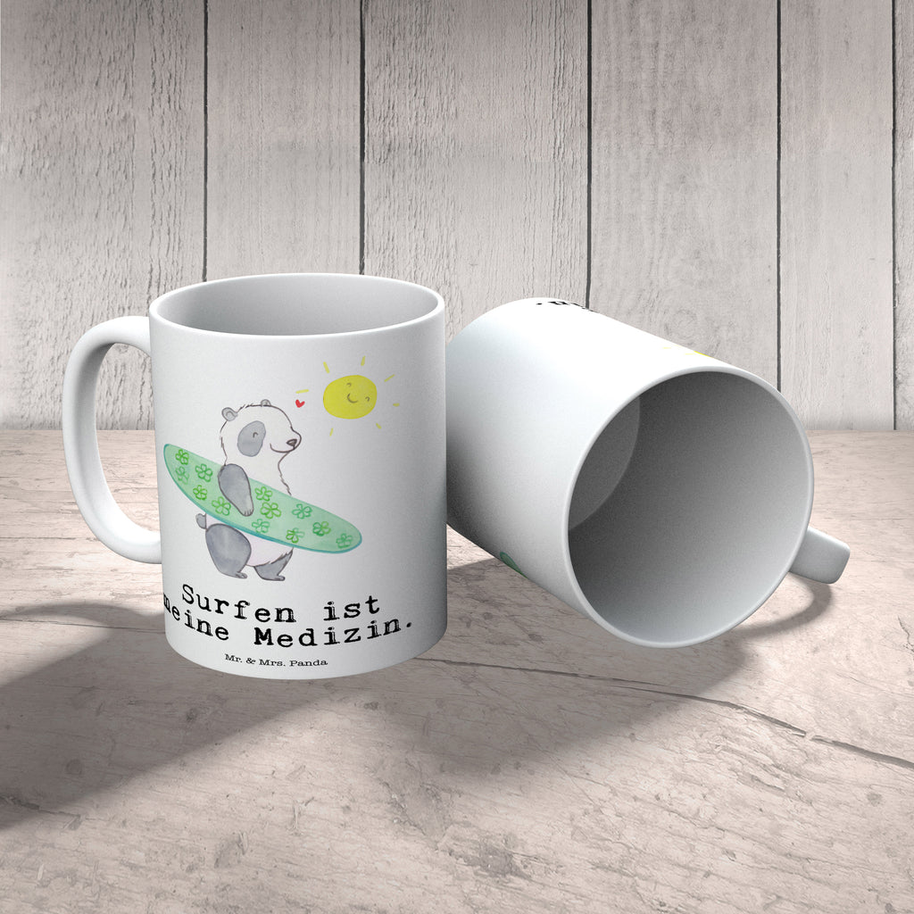 Tasse Panda Surfen Medizin Wellenreiten, Surfen, Surfschule, Surfen Erholung Becher, Kaffeetasse, Kaffeebecher, Tee, Frühstück, Büro  Geschenk, Sport, Sportart, Hobby, Schenken, Danke, Dankeschön, Auszeichnung, Gewinn, Sportler