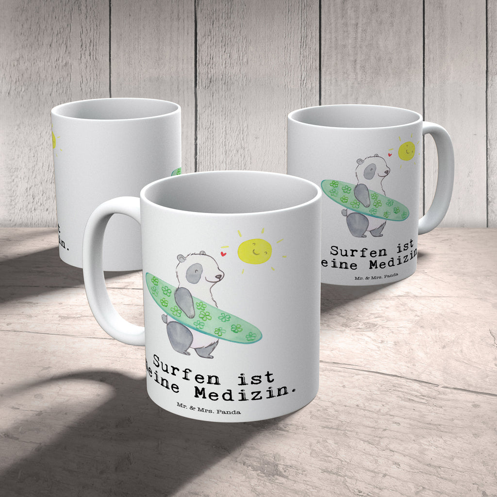 Tasse Panda Surfen Medizin Wellenreiten, Surfen, Surfschule, Surfen Erholung Becher, Kaffeetasse, Kaffeebecher, Tee, Frühstück, Büro  Geschenk, Sport, Sportart, Hobby, Schenken, Danke, Dankeschön, Auszeichnung, Gewinn, Sportler