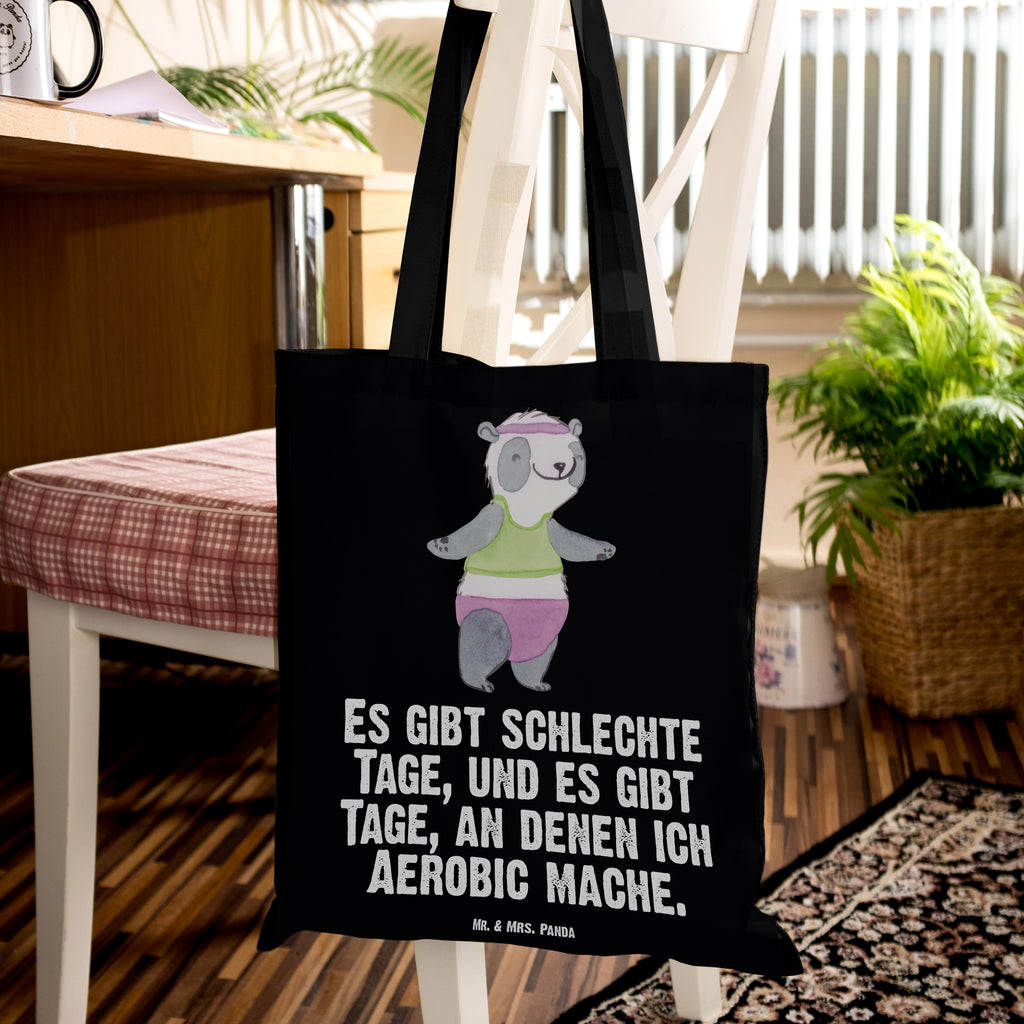 Tragetasche Panda Aerobic Tage Beuteltasche, Beutel, Einkaufstasche, Jutebeutel, Stoffbeutel, Geschenk, Sport, Sportart, Hobby, Schenken, Danke, Dankeschön, Auszeichnung, Gewinn, Sportler, Aerobic, Aerobic Fitness, Fitnessstudio