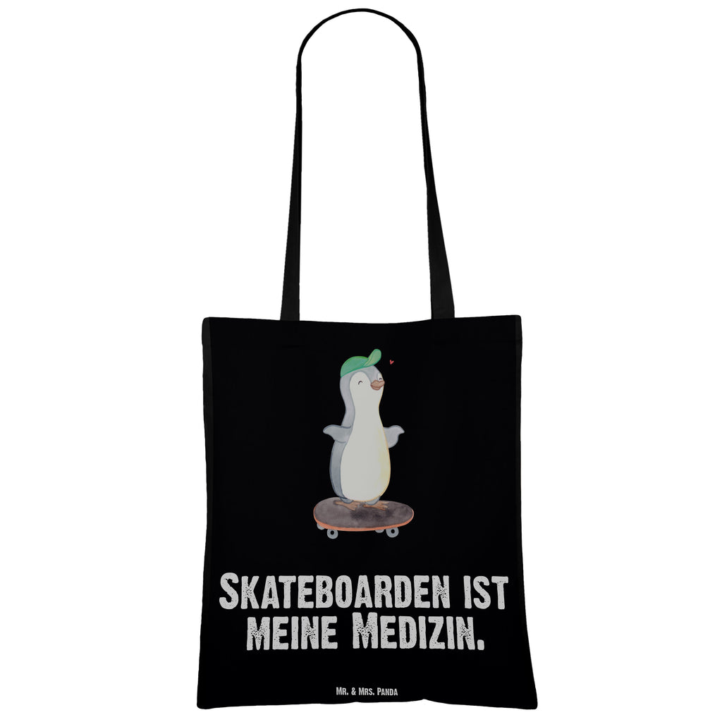 Tragetasche Pinguin Skateboarden Medizin Beuteltasche, Beutel, Einkaufstasche, Jutebeutel, Stoffbeutel, Geschenk, Sport, Sportart, Hobby, Schenken, Danke, Dankeschön, Auszeichnung, Gewinn, Sportler, Skateboarden, Skateboard fahren, Skaten, Skateboard, Skateplatz