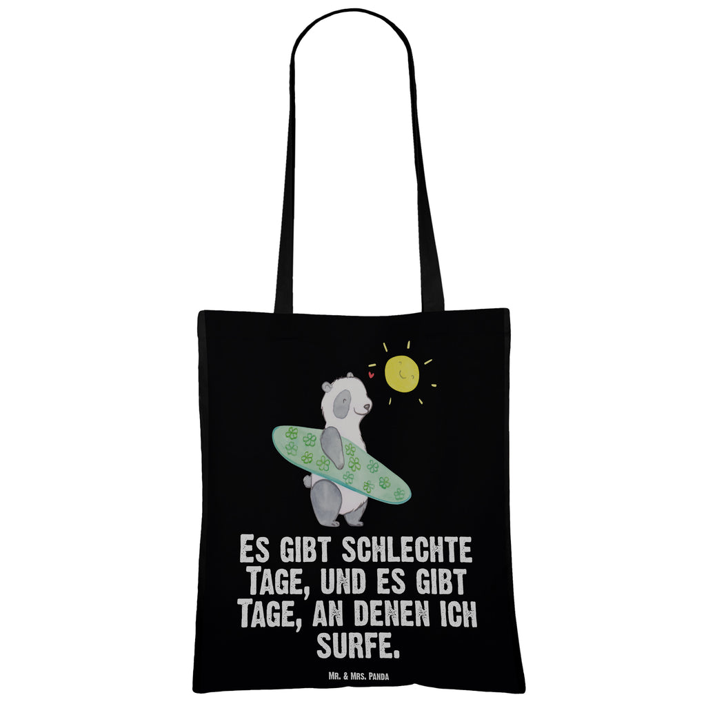 Tragetasche Panda Surfen Tage Beuteltasche, Beutel, Einkaufstasche, Jutebeutel, Stoffbeutel, Geschenk, Sport, Sportart, Hobby, Schenken, Danke, Dankeschön, Auszeichnung, Gewinn, Sportler, Wellenreiten, Surfen, Surfschule
