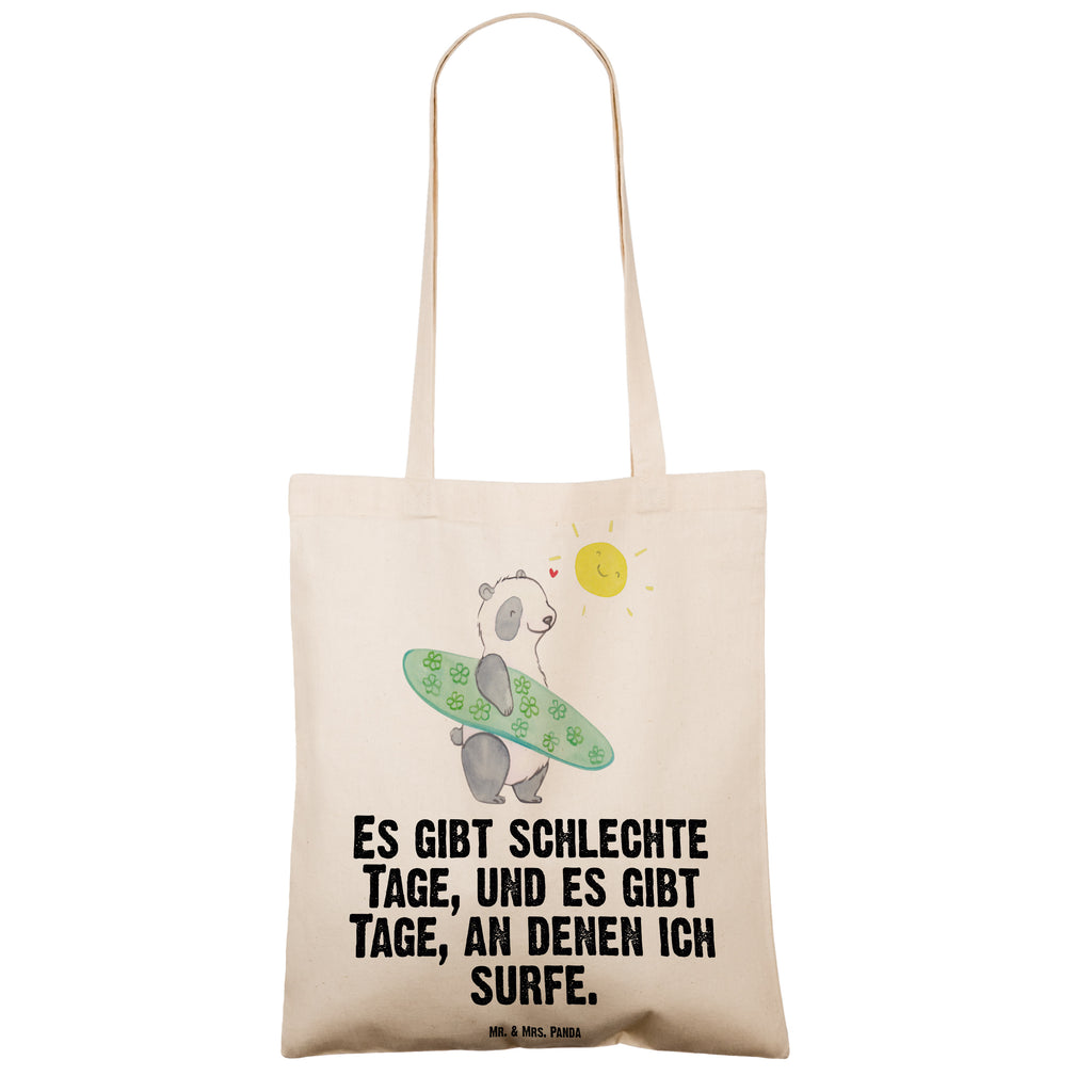 Tragetasche Panda Surfen Tage Beuteltasche, Beutel, Einkaufstasche, Jutebeutel, Stoffbeutel, Geschenk, Sport, Sportart, Hobby, Schenken, Danke, Dankeschön, Auszeichnung, Gewinn, Sportler, Wellenreiten, Surfen, Surfschule