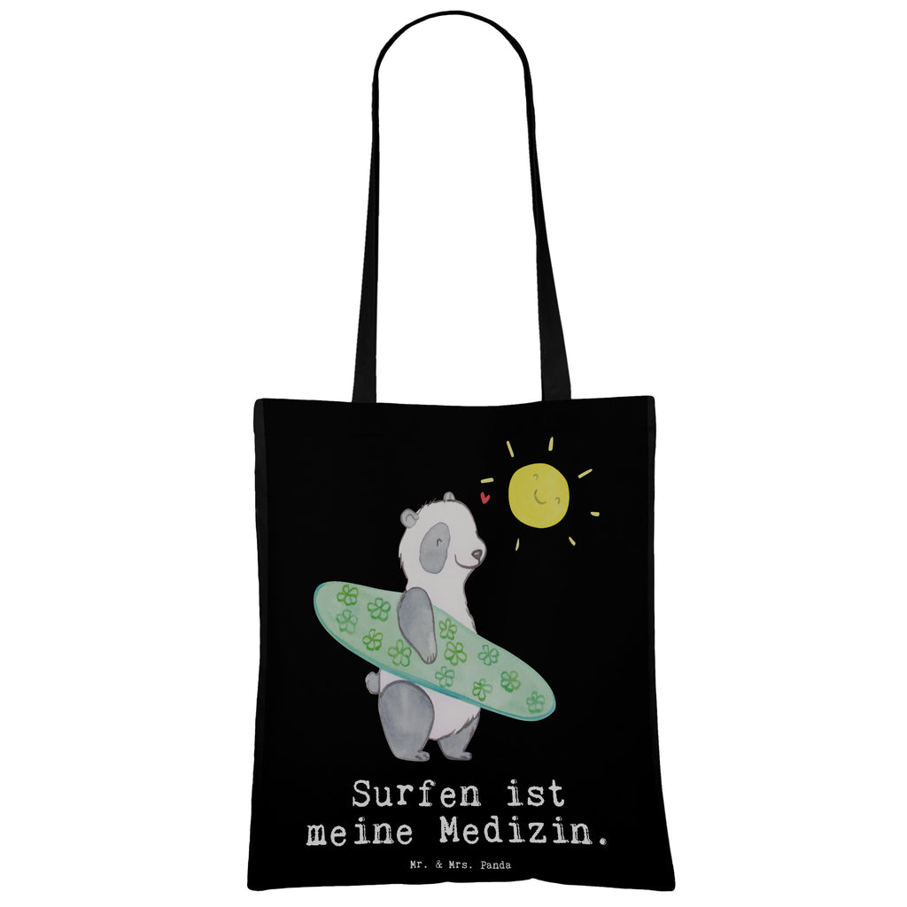 Tragetasche Panda Surfen Medizin Beuteltasche, Beutel, Einkaufstasche, Jutebeutel, Stoffbeutel, Geschenk, Sport, Sportart, Hobby, Schenken, Danke, Dankeschön, Auszeichnung, Gewinn, Sportler, Wellenreiten, Surfen, Surfschule, Surfen Erholung