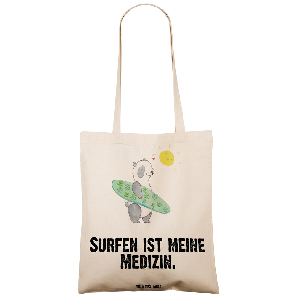 Tragetasche Panda Surfen Medizin Beuteltasche, Beutel, Einkaufstasche, Jutebeutel, Stoffbeutel, Geschenk, Sport, Sportart, Hobby, Schenken, Danke, Dankeschön, Auszeichnung, Gewinn, Sportler, Wellenreiten, Surfen, Surfschule, Surfen Erholung