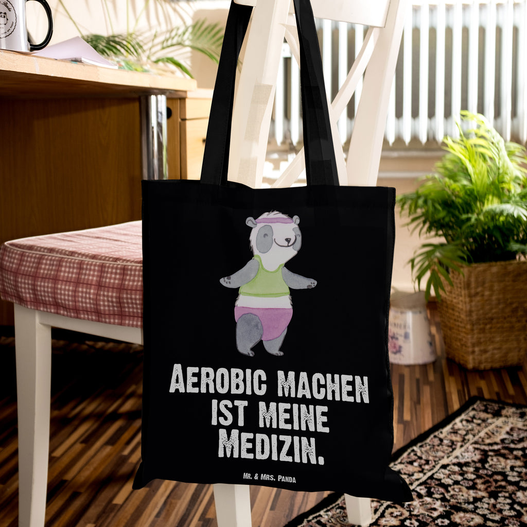 Tragetasche Panda Aerobic Medizin Beuteltasche, Beutel, Einkaufstasche, Jutebeutel, Stoffbeutel, Geschenk, Sport, Sportart, Hobby, Schenken, Danke, Dankeschön, Auszeichnung, Gewinn, Sportler, Aerobic, Aerobic Fitness, Fitnessstudio