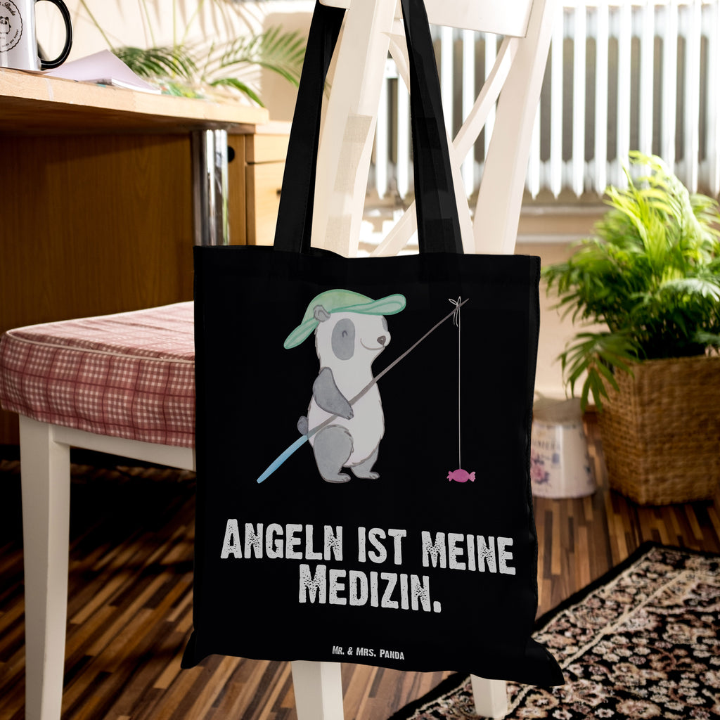 Tragetasche Panda Angeln Medizin Beuteltasche, Beutel, Einkaufstasche, Jutebeutel, Stoffbeutel, Geschenk, Sport, Sportart, Hobby, Schenken, Danke, Dankeschön, Auszeichnung, Gewinn, Sportler, angeln, Angelsport, Angelverein, Angler, angeln gehen, Hobbyangler