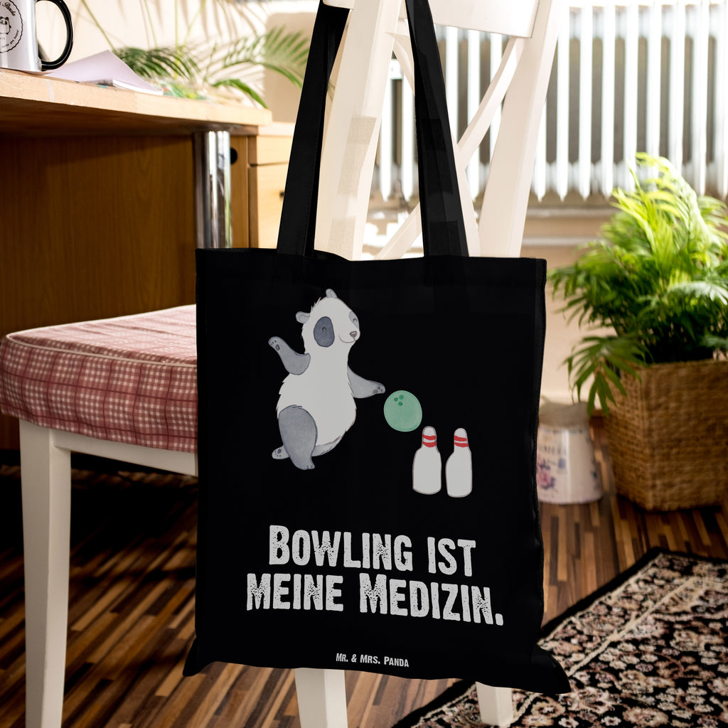 Tragetasche Panda Bowling Medizin Beuteltasche, Beutel, Einkaufstasche, Jutebeutel, Stoffbeutel, Geschenk, Sport, Sportart, Hobby, Schenken, Danke, Dankeschön, Auszeichnung, Gewinn, Sportler, Bowling, Bowlen gehen, Bowling Center