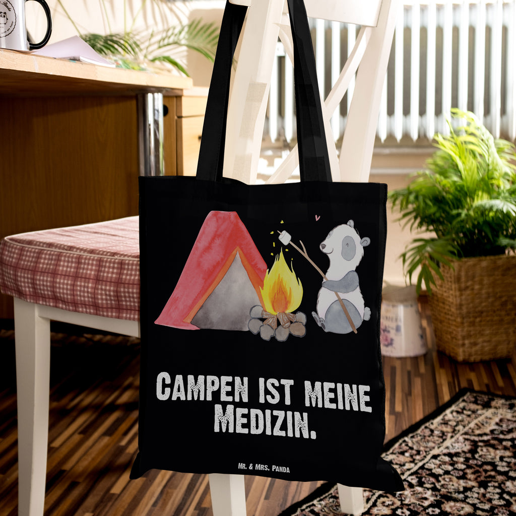 Tragetasche Panda Campen Medizin Beuteltasche, Beutel, Einkaufstasche, Jutebeutel, Stoffbeutel, Geschenk, Sport, Sportart, Hobby, Schenken, Danke, Dankeschön, Auszeichnung, Gewinn, Sportler, Campen, Camping, campen gehen, Zelten, Campingplatz