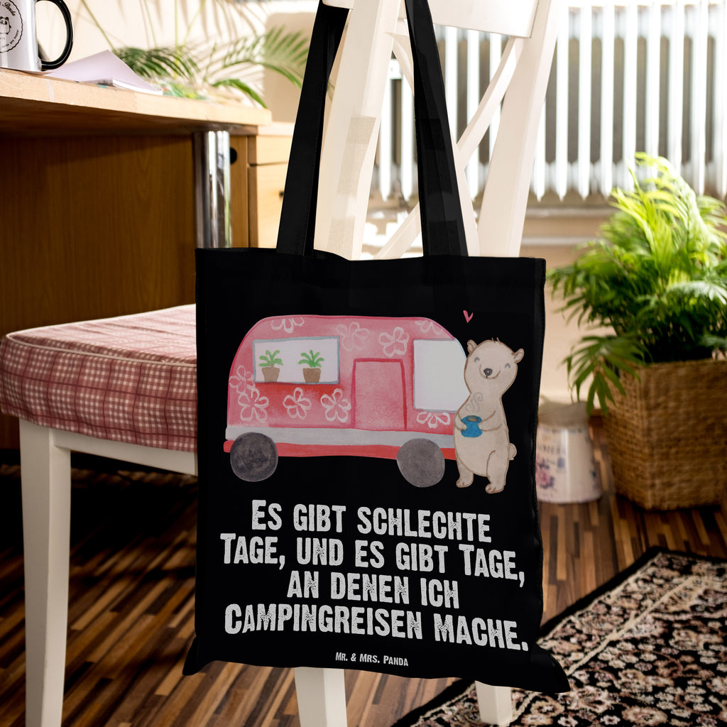 Tragetasche Bär Camper Tage Beuteltasche, Beutel, Einkaufstasche, Jutebeutel, Stoffbeutel, Geschenk, Sport, Sportart, Hobby, Schenken, Danke, Dankeschön, Auszeichnung, Gewinn, Sportler, Camper, Campen, Zelten, Campingplatz, Wohnmobil, Roadtrip, Urlaub