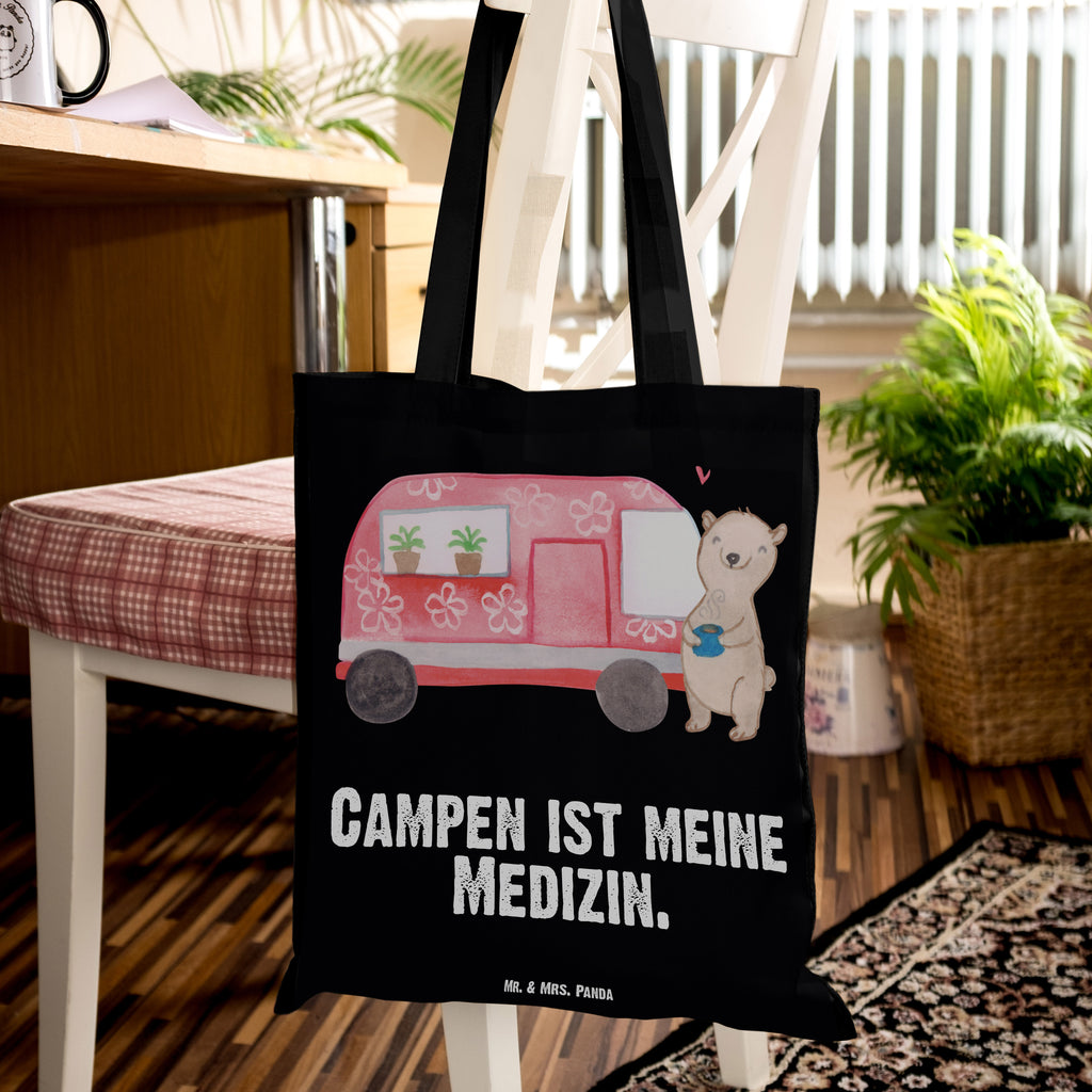 Tragetasche Bär Camper Medizin Beuteltasche, Beutel, Einkaufstasche, Jutebeutel, Stoffbeutel, Geschenk, Sport, Sportart, Hobby, Schenken, Danke, Dankeschön, Auszeichnung, Gewinn, Sportler, Camper, Campen, Zelten, Campingplatz, Wohnmobil, Roadtrip, Urlaub