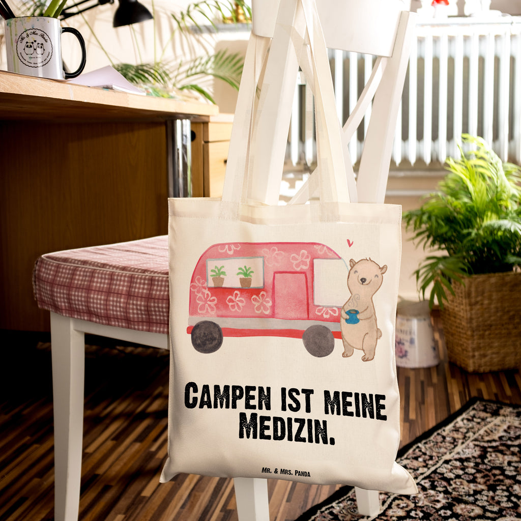 Tragetasche Bär Camper Medizin Beuteltasche, Beutel, Einkaufstasche, Jutebeutel, Stoffbeutel, Geschenk, Sport, Sportart, Hobby, Schenken, Danke, Dankeschön, Auszeichnung, Gewinn, Sportler, Camper, Campen, Zelten, Campingplatz, Wohnmobil, Roadtrip, Urlaub