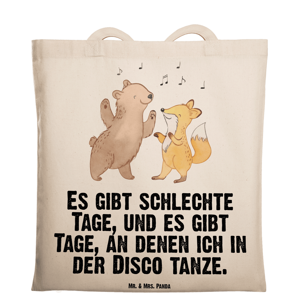 Tragetasche Bär & Fuchs Disco Tage Beuteltasche, Beutel, Einkaufstasche, Jutebeutel, Stoffbeutel, Geschenk, Sport, Sportart, Hobby, Schenken, Danke, Dankeschön, Auszeichnung, Gewinn, Sportler, Disco, Clubs, Tanzen, Feiern, Clubbing, Tanzstimmung, Nachtclub