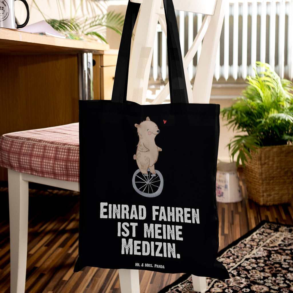 Tragetasche Bär Einrad fahren Medizin Beuteltasche, Beutel, Einkaufstasche, Jutebeutel, Stoffbeutel, Geschenk, Sport, Sportart, Hobby, Schenken, Danke, Dankeschön, Auszeichnung, Gewinn, Sportler, Einrad fahren