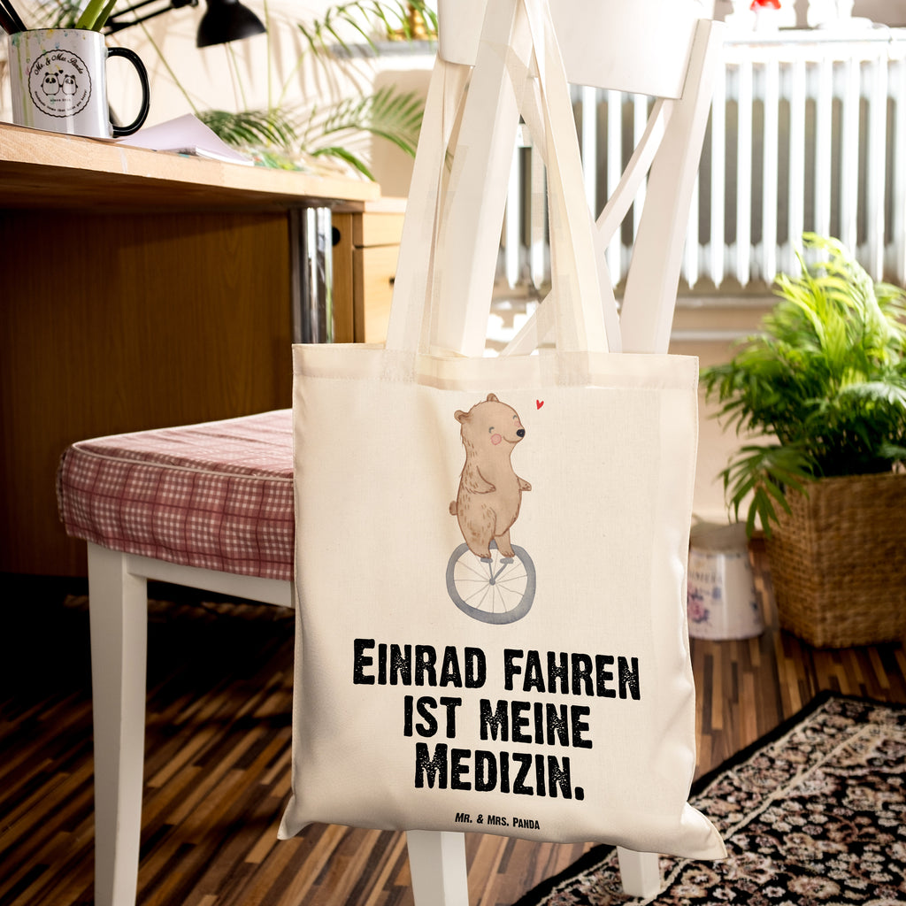 Tragetasche Bär Einrad fahren Medizin Beuteltasche, Beutel, Einkaufstasche, Jutebeutel, Stoffbeutel, Geschenk, Sport, Sportart, Hobby, Schenken, Danke, Dankeschön, Auszeichnung, Gewinn, Sportler, Einrad fahren
