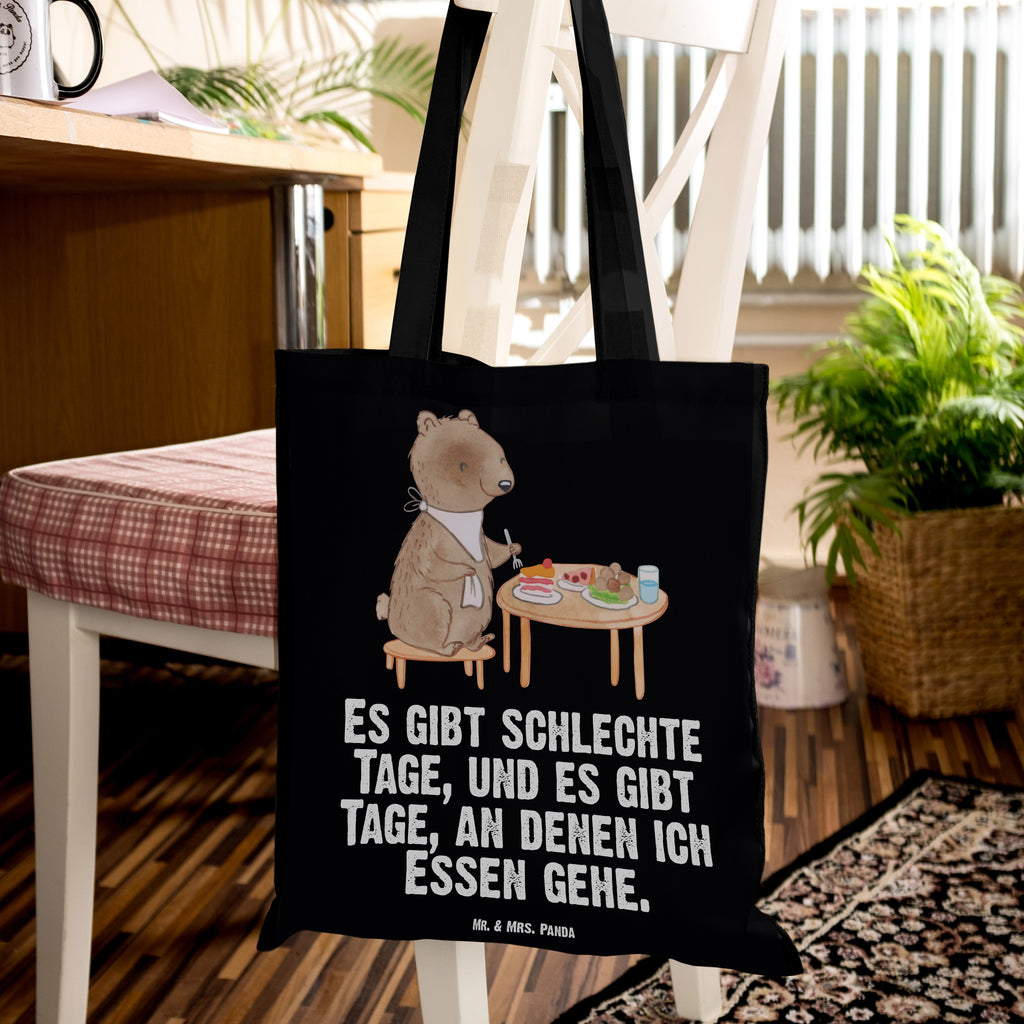 Tragetasche Bär Essen gehen Tage Beuteltasche, Beutel, Einkaufstasche, Jutebeutel, Stoffbeutel, Geschenk, Sport, Sportart, Hobby, Schenken, Danke, Dankeschön, Auszeichnung, Gewinn, Sportler, Essen gehen, Essen, Restaurant, Restaurantbesuch