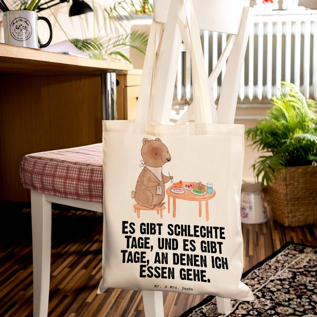 Tragetasche Bär Essen gehen Tage Beuteltasche, Beutel, Einkaufstasche, Jutebeutel, Stoffbeutel, Geschenk, Sport, Sportart, Hobby, Schenken, Danke, Dankeschön, Auszeichnung, Gewinn, Sportler, Essen gehen, Essen, Restaurant, Restaurantbesuch