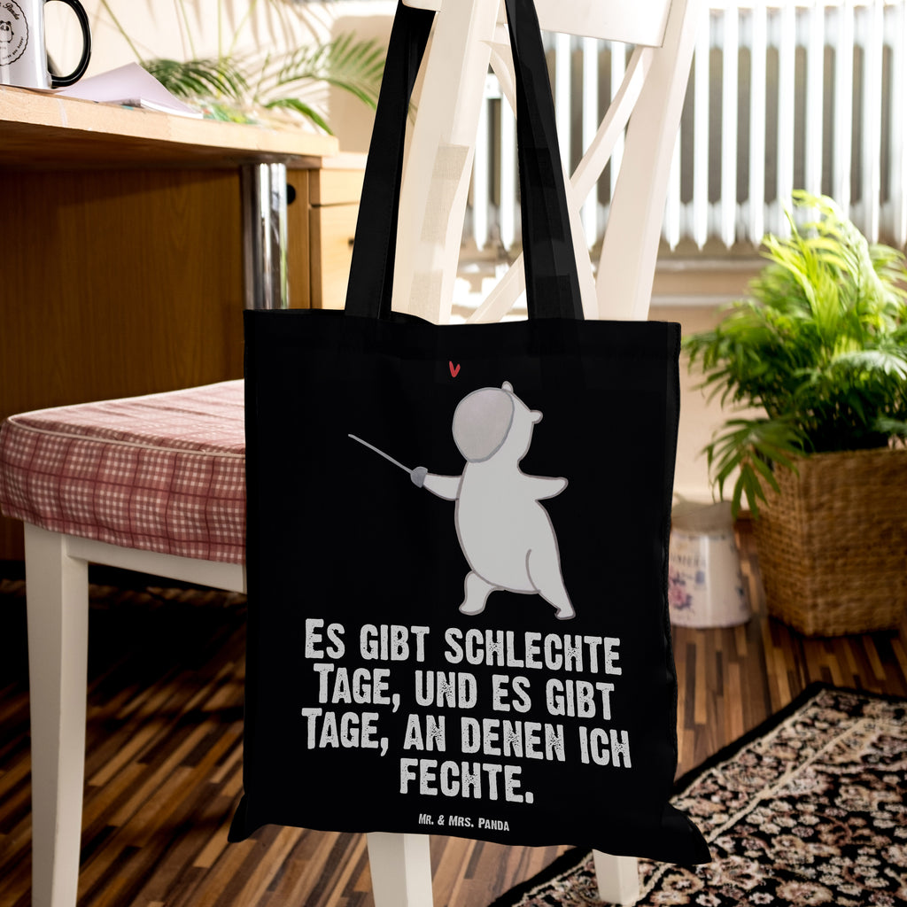 Tragetasche Panda Fechten Tage Beuteltasche, Beutel, Einkaufstasche, Jutebeutel, Stoffbeutel, Geschenk, Sport, Sportart, Hobby, Schenken, Danke, Dankeschön, Auszeichnung, Gewinn, Sportler, Fechten, Fechter Bund, Fecht Verein, Fecht Club