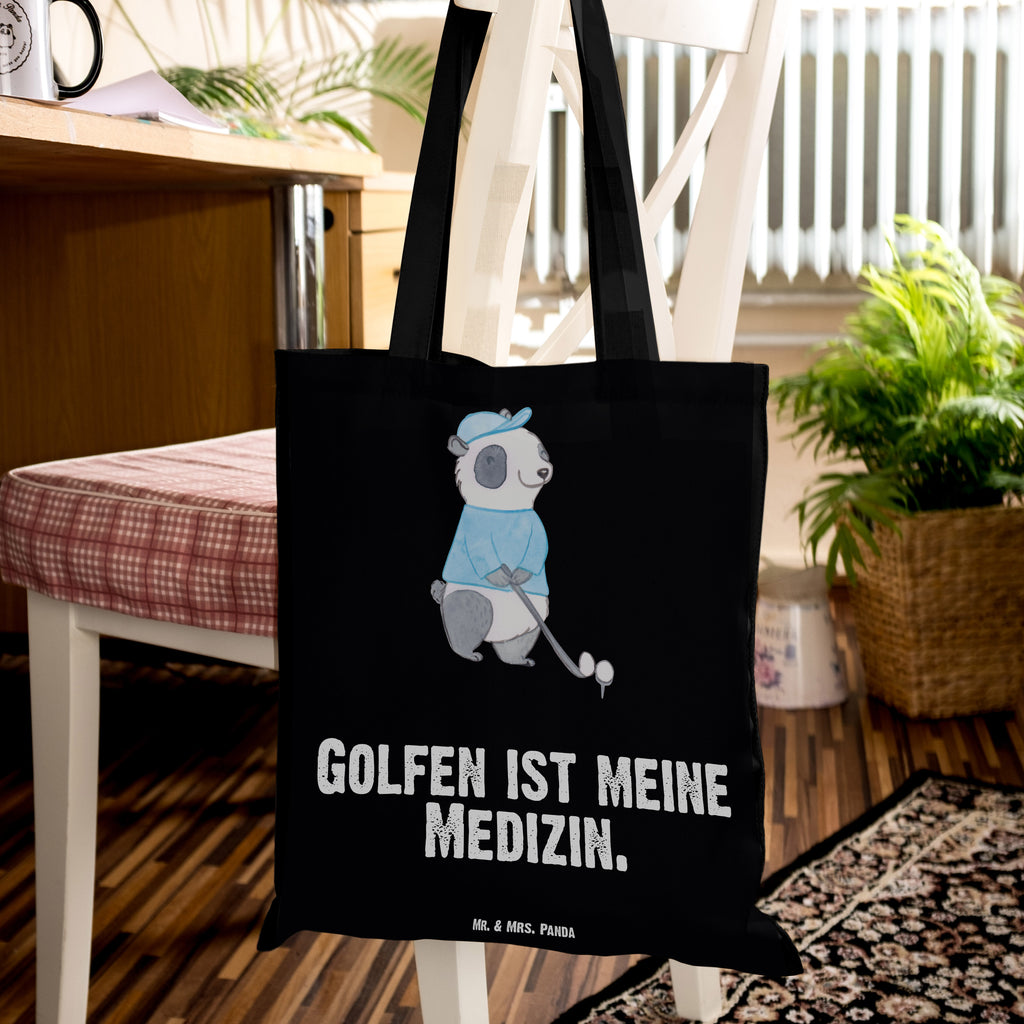 Tragetasche Panda Golfen Medizin Beuteltasche, Beutel, Einkaufstasche, Jutebeutel, Stoffbeutel, Geschenk, Sport, Sportart, Hobby, Schenken, Danke, Dankeschön, Auszeichnung, Gewinn, Sportler, Golfen, Golf spielen, Golfplatz, Golfturnier, Golf Verein