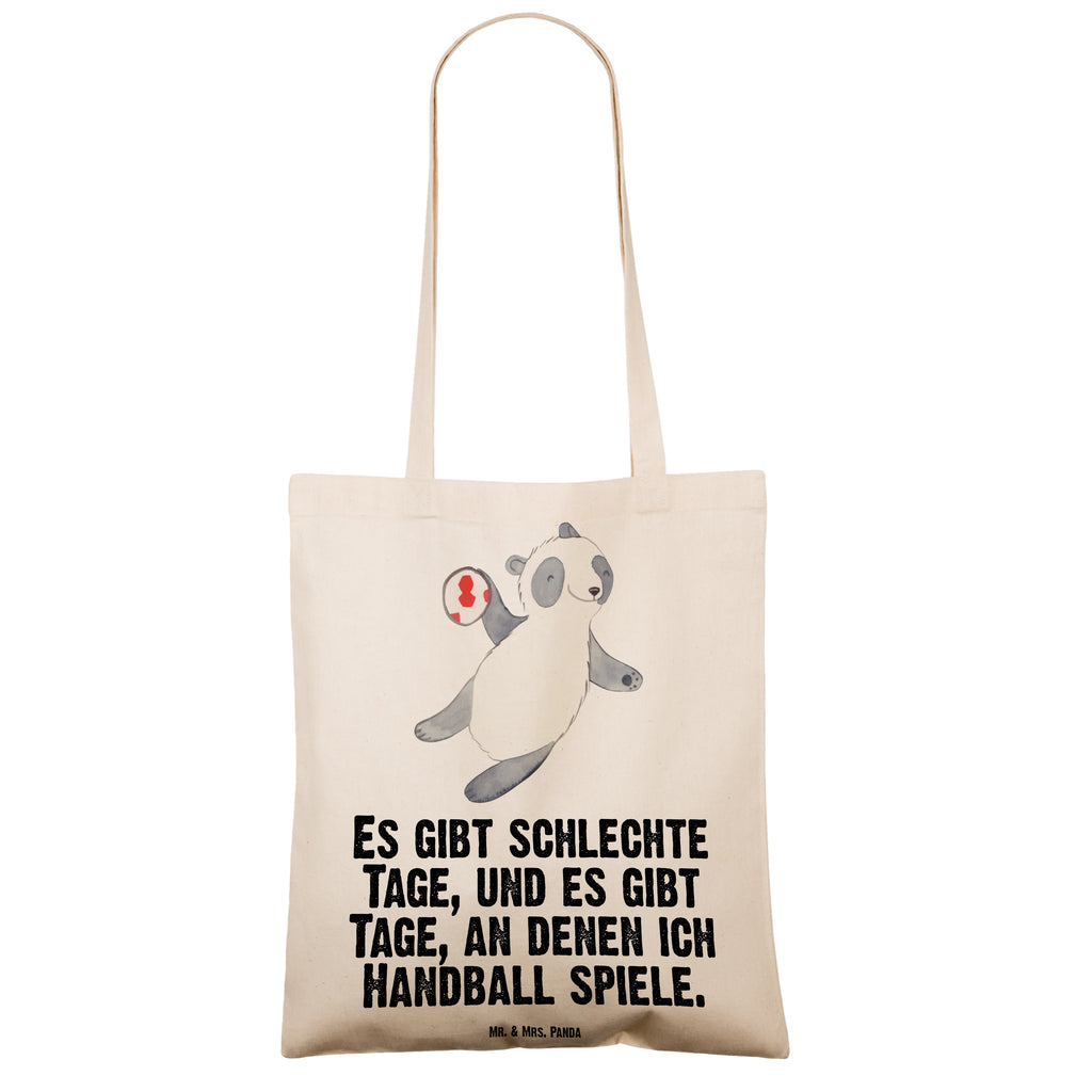 Tragetasche Panda Handball spielen Tage Beuteltasche, Beutel, Einkaufstasche, Jutebeutel, Stoffbeutel, Geschenk, Sport, Sportart, Hobby, Schenken, Danke, Dankeschön, Auszeichnung, Gewinn, Sportler, Handball spielen, Handball Turnier, Handball Club, Handball Verein