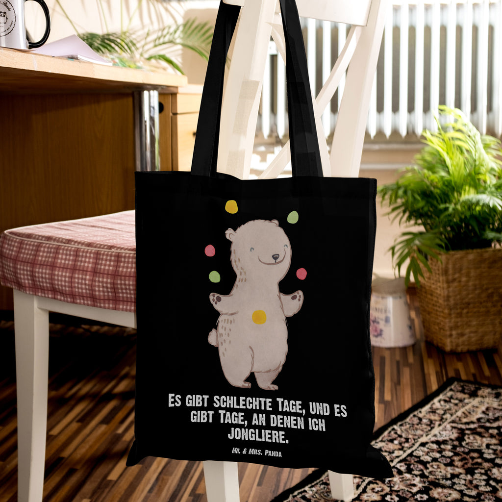 Tragetasche Bär Jonglieren Tage Beuteltasche, Beutel, Einkaufstasche, Jutebeutel, Stoffbeutel, Geschenk, Sport, Sportart, Hobby, Schenken, Danke, Dankeschön, Auszeichnung, Gewinn, Sportler, Jonglieren, Jongleur, Zirkus, Artistik