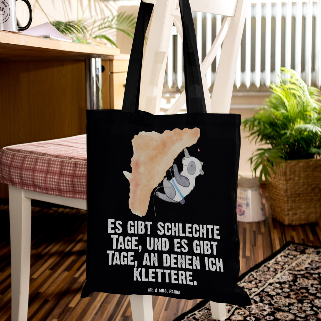 Tragetasche Panda Klettern Tage Beuteltasche, Beutel, Einkaufstasche, Jutebeutel, Stoffbeutel, Geschenk, Sport, Sportart, Hobby, Schenken, Danke, Dankeschön, Auszeichnung, Gewinn, Sportler, Klettern, Bouldern, Kletterhalle, Klettersport