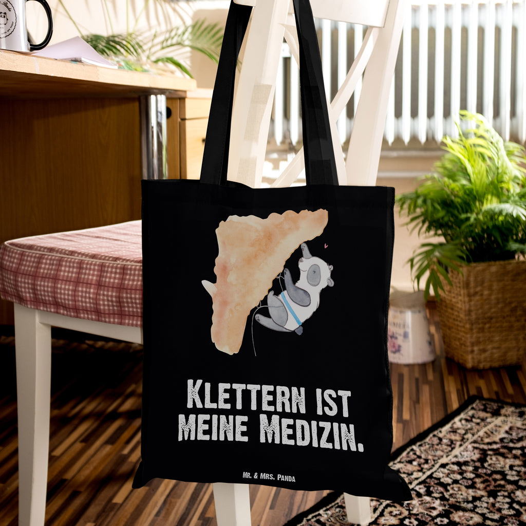 Tragetasche Panda Klettern Medizin Beuteltasche, Beutel, Einkaufstasche, Jutebeutel, Stoffbeutel, Geschenk, Sport, Sportart, Hobby, Schenken, Danke, Dankeschön, Auszeichnung, Gewinn, Sportler, Klettern, Bouldern, Kletterhalle, Klettersport