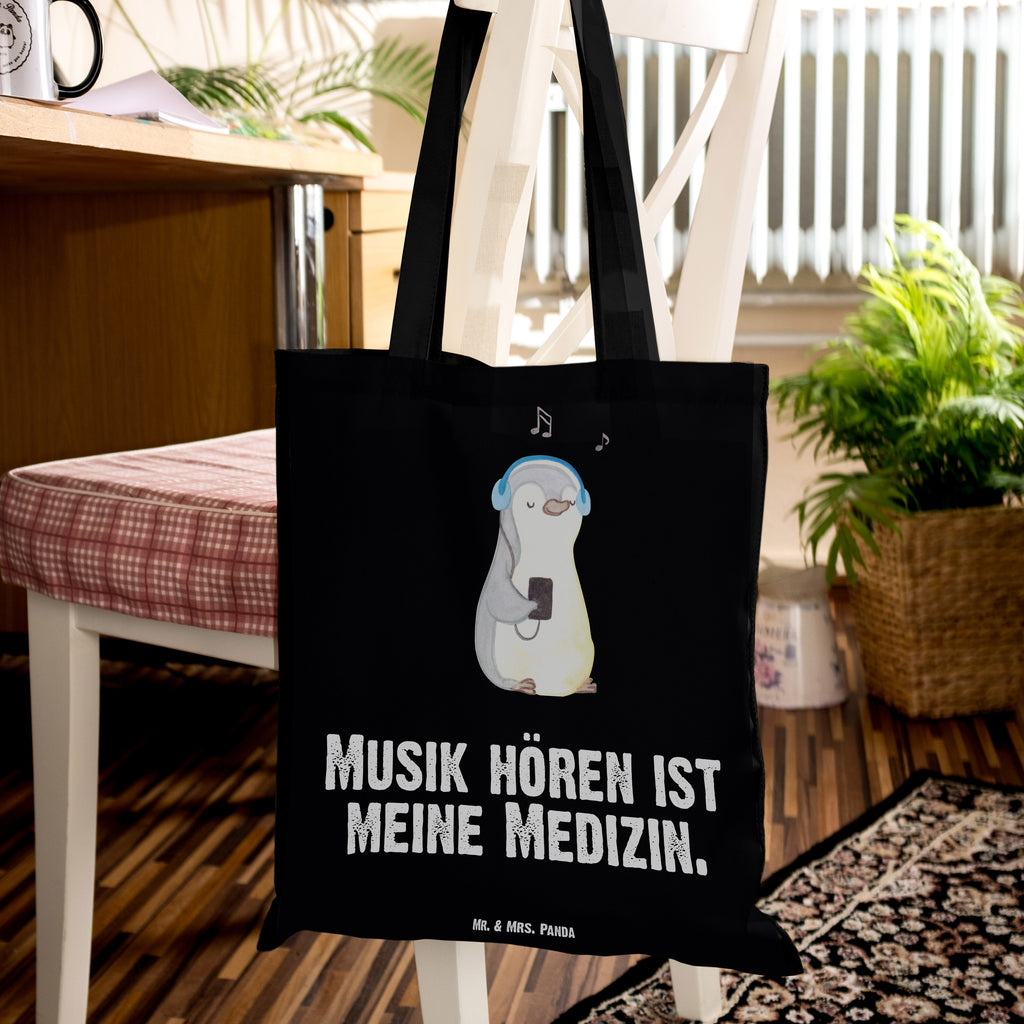 Tragetasche Pinguin Musik hören Medizin Beuteltasche, Beutel, Einkaufstasche, Jutebeutel, Stoffbeutel, Geschenk, Sport, Sportart, Hobby, Schenken, Danke, Dankeschön, Auszeichnung, Gewinn, Sportler, Musik hören, Lieblingssong
