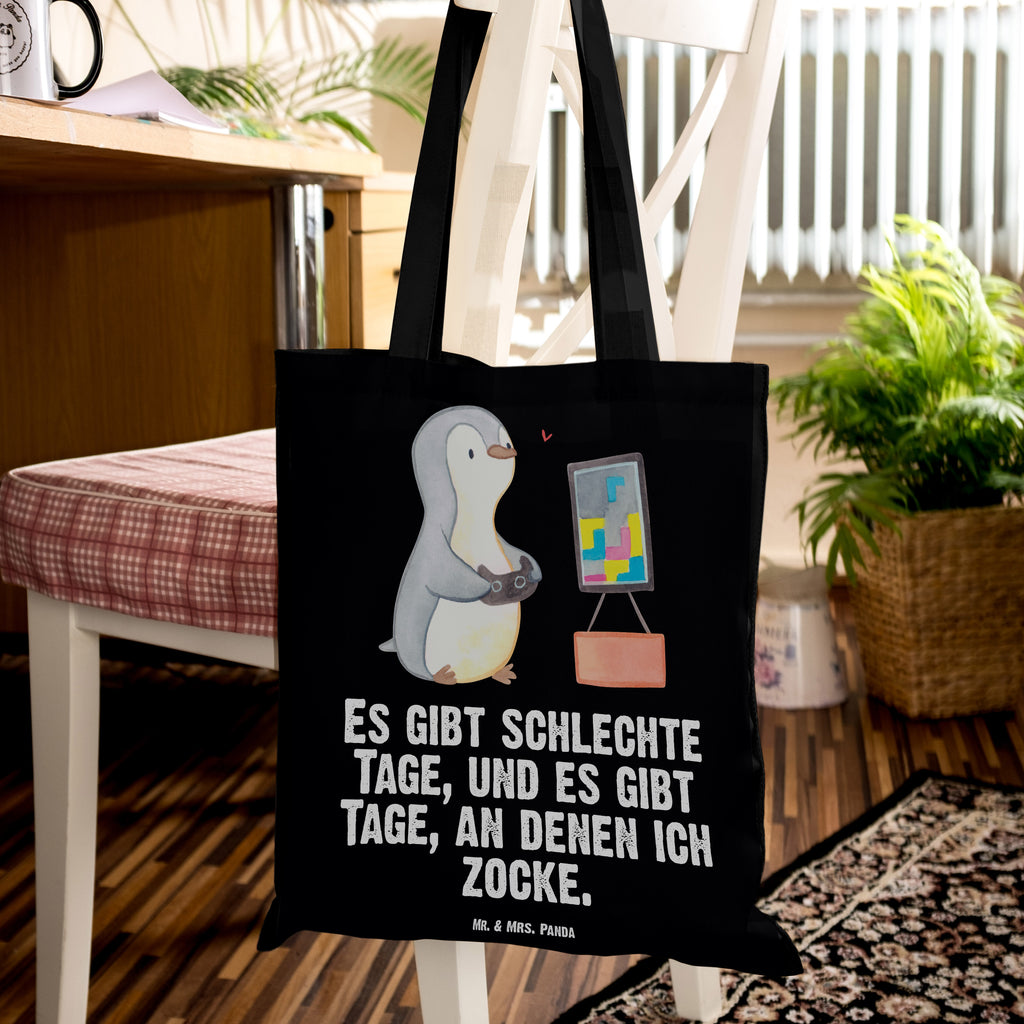 Tragetasche Pinguin Zocken Tage Beuteltasche, Beutel, Einkaufstasche, Jutebeutel, Stoffbeutel, Geschenk, Sport, Sportart, Hobby, Schenken, Danke, Dankeschön, Auszeichnung, Gewinn, Sportler, Zocken, Gaming, Videospiele, Videogames