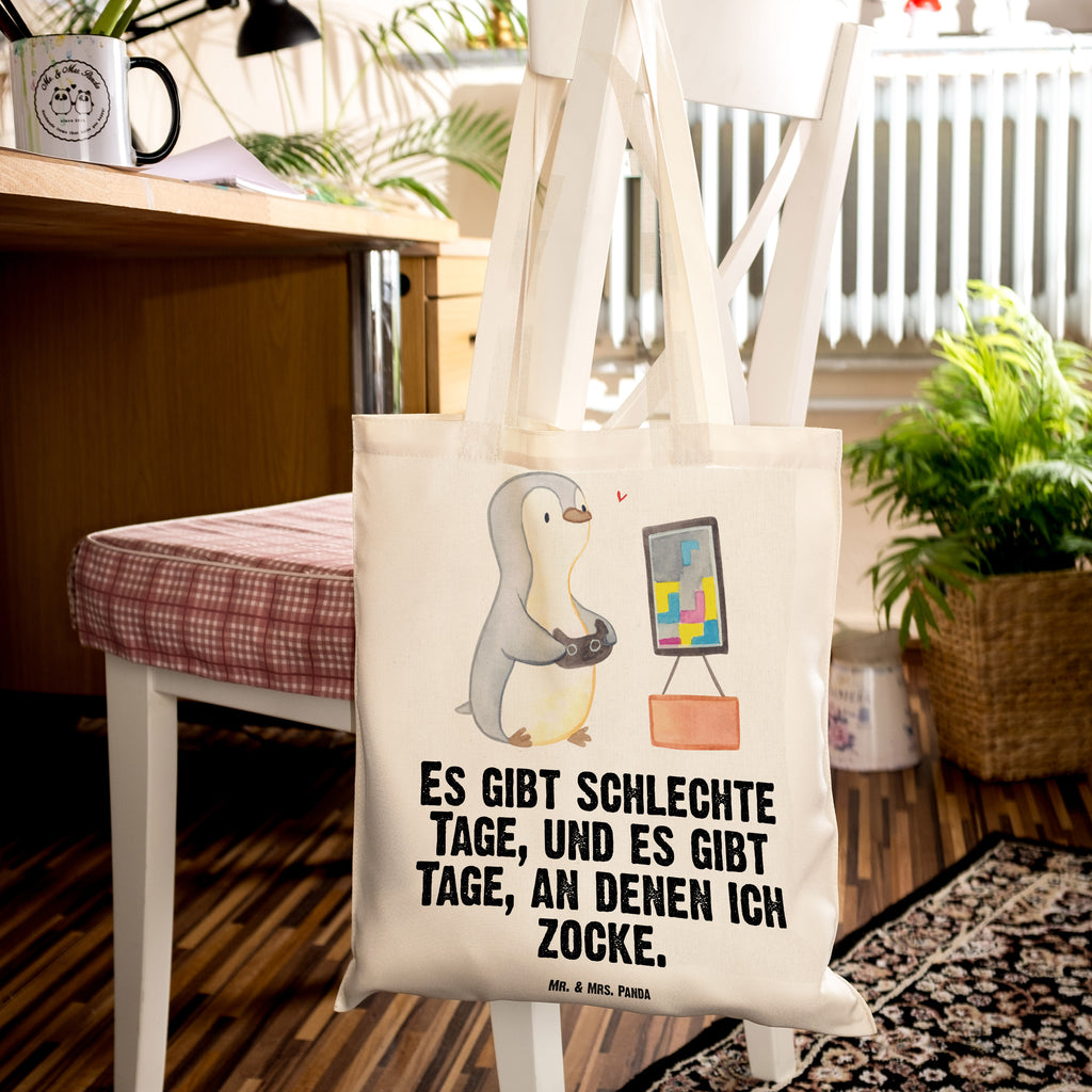 Tragetasche Pinguin Zocken Tage Beuteltasche, Beutel, Einkaufstasche, Jutebeutel, Stoffbeutel, Geschenk, Sport, Sportart, Hobby, Schenken, Danke, Dankeschön, Auszeichnung, Gewinn, Sportler, Zocken, Gaming, Videospiele, Videogames