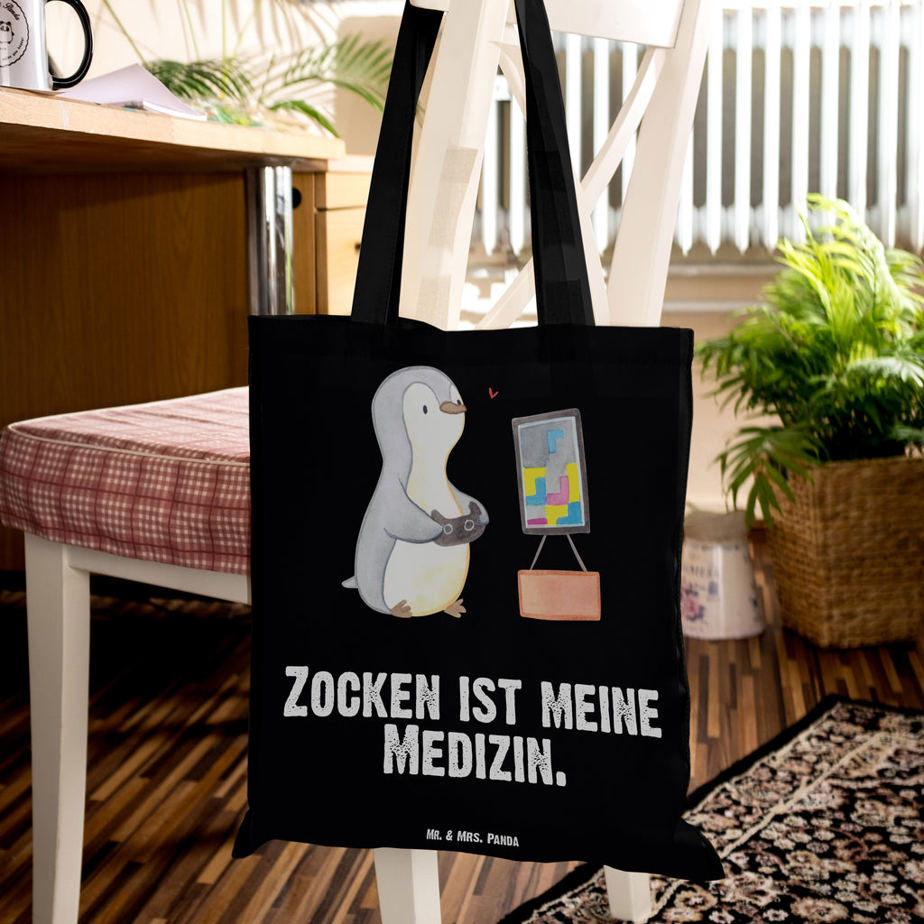 Tragetasche Pinguin Zocken Medizin Beuteltasche, Beutel, Einkaufstasche, Jutebeutel, Stoffbeutel, Geschenk, Sport, Sportart, Hobby, Schenken, Danke, Dankeschön, Auszeichnung, Gewinn, Sportler, Zocken, Gaming, Videospiele, Videogames