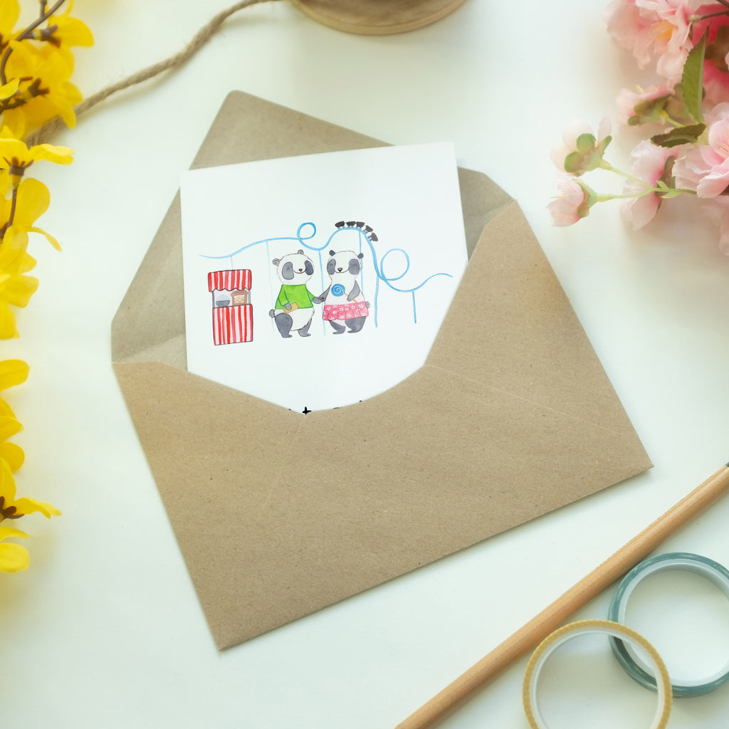 Grußkarte Pandas Freizeitpark besuchen Tage Klappkarte, Einladungskarte, Glückwunschkarte, Hochzeitskarte, Geburtstagskarte, Karte, Geschenk, Sport, Sportart, Hobby, Schenken, Danke, Dankeschön, Auszeichnung, Gewinn, Sportler, Freizeitpark besuchen, Achterbahn fahren