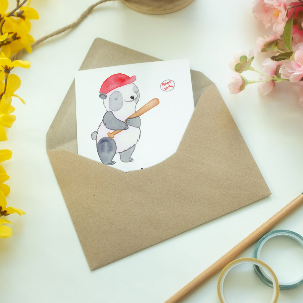 Grußkarte Panda Baseball spielen Medizin Klappkarte, Einladungskarte, Glückwunschkarte, Hochzeitskarte, Geburtstagskarte, Karte, Geschenk, Sport, Sportart, Hobby, Schenken, Danke, Dankeschön, Auszeichnung, Gewinn, Sportler, Baseball spielen, Baseball Spielen, Baseball Match, Ballsport, Baseballplatz, Baseballverein