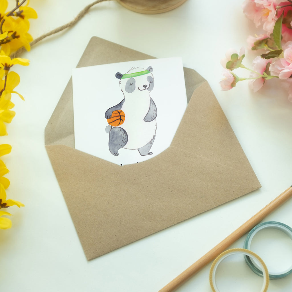 Grußkarte Panda Basketball Medizin Klappkarte, Einladungskarte, Glückwunschkarte, Hochzeitskarte, Geburtstagskarte, Karte, Geschenk, Sport, Sportart, Hobby, Schenken, Danke, Dankeschön, Auszeichnung, Gewinn, Sportler, Basketball, Basketball Verein, Basketball Verband, Basketballplatz