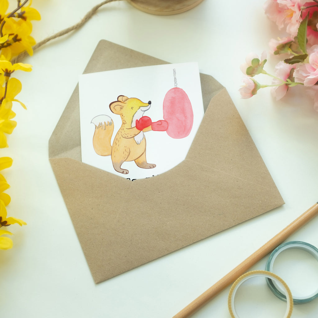 Grußkarte Fuchs Boxen Tage Klappkarte, Einladungskarte, Glückwunschkarte, Hochzeitskarte, Geburtstagskarte, Karte, Geschenk, Sport, Sportart, Hobby, Schenken, Danke, Dankeschön, Auszeichnung, Gewinn, Sportler, Boxen, Boxkampf, Boxtraining