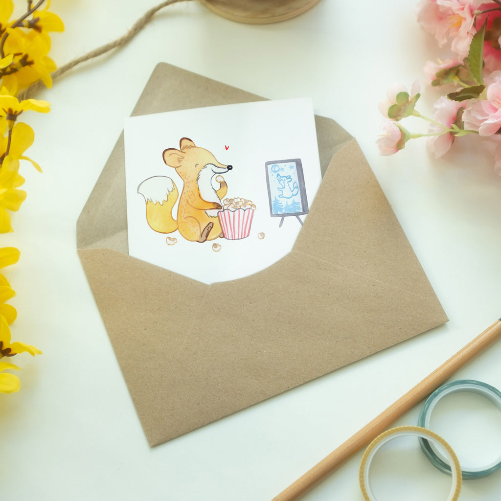 Grußkarte Fuchs Filme gucken Medizin Klappkarte, Einladungskarte, Glückwunschkarte, Hochzeitskarte, Geburtstagskarte, Karte, Geschenk, Sport, Sportart, Hobby, Schenken, Danke, Dankeschön, Auszeichnung, Gewinn, Sportler, Filmabend, Filme gucken, TV, Fernsehen, Kino