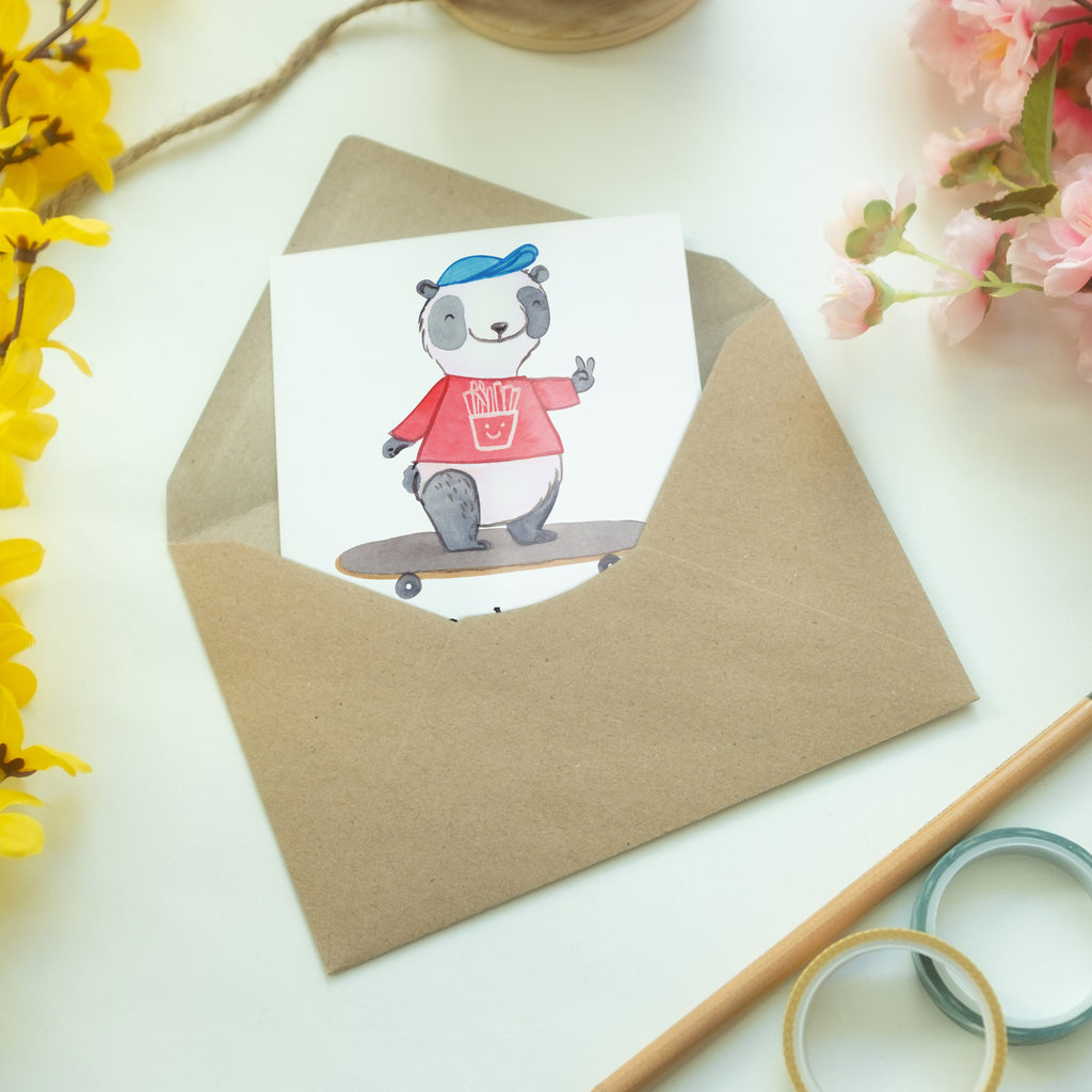 Grußkarte Panda Longboard fahren Medizin Klappkarte, Einladungskarte, Glückwunschkarte, Hochzeitskarte, Geburtstagskarte, Karte, Geschenk, Sport, Sportart, Hobby, Schenken, Danke, Dankeschön, Auszeichnung, Gewinn, Sportler, Longboard fahren, Skaten, Rollbrettfahren, Longboardfahren, Roller Skaten, Skateboard fahren, Stunts