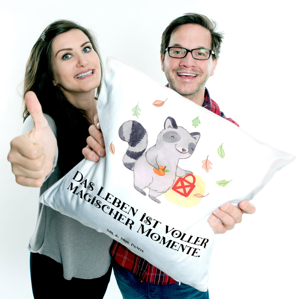 40x40 Kissen Waschbär Laterne Kissenhülle, Kopfkissen, Sofakissen, Dekokissen, Motivkissen, Halloween, Deko, Martinssingen, Dekoration, Geschenke, Schenken, Halloween Deko, Trick or Treat, Süßes sonst gibt's saures, Waschbär, Laterne, Herbst