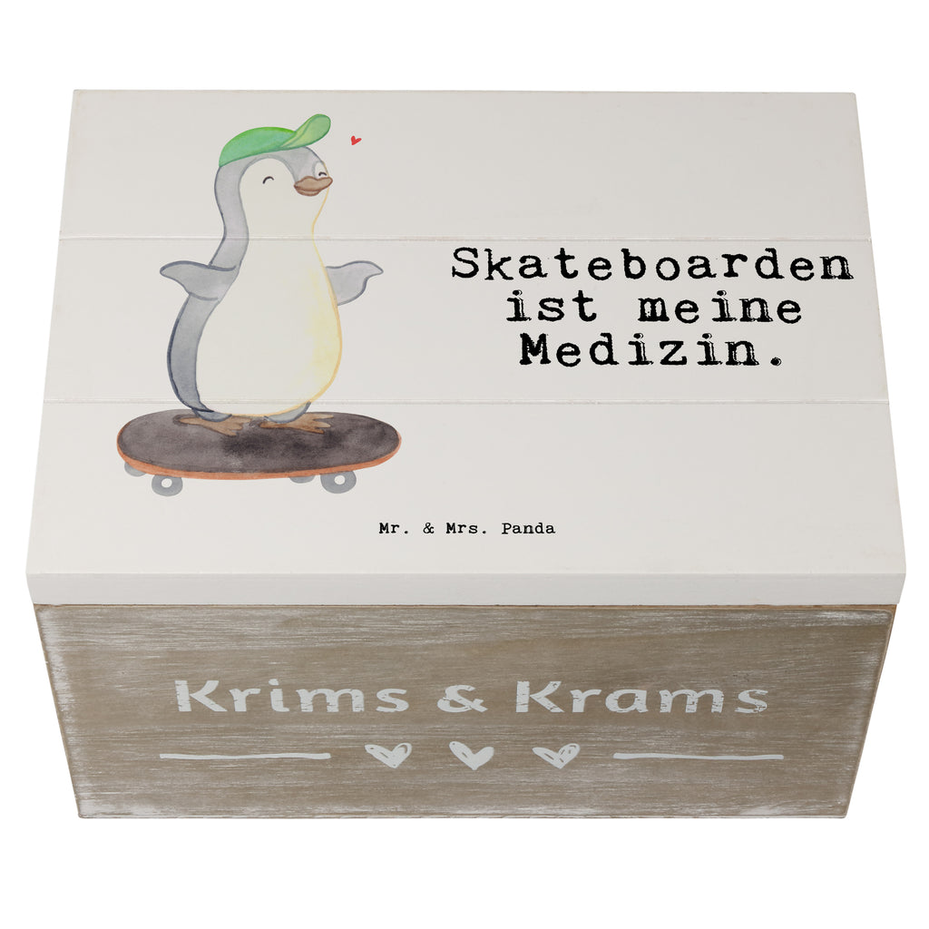 Holzkiste Pinguin Skateboarden Medizin Skateboarden, Skateboard fahren, Skaten, Skateboard, Skateplatz Holzkiste, Kiste, Schatzkiste, Truhe, Schatulle, XXL,  Erinnerungsbox, Erinnerungskiste, Dekokiste, Aufbewahrungsbox  Geschenk, Sport, Sportart, Hobby, Schenken, Danke, Dankeschön, Auszeichnung, Gewinn, Sportler