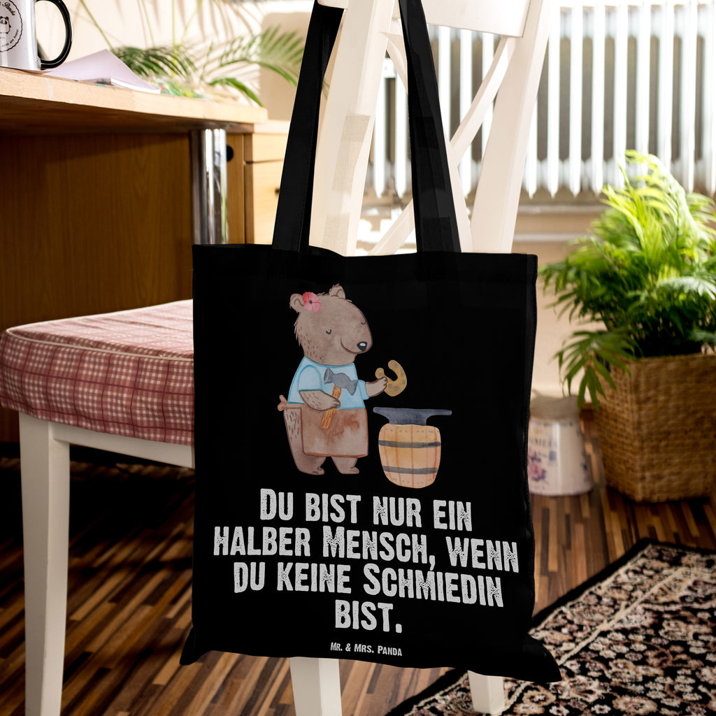 Tragetasche Schmiedin mit Herz Beuteltasche, Beutel, Einkaufstasche, Jutebeutel, Stoffbeutel, Beruf, Ausbildung, Jubiläum, Abschied, Rente, Kollege, Kollegin, Geschenk, Schenken, Arbeitskollege, Mitarbeiter, Firma, Danke, Dankeschön