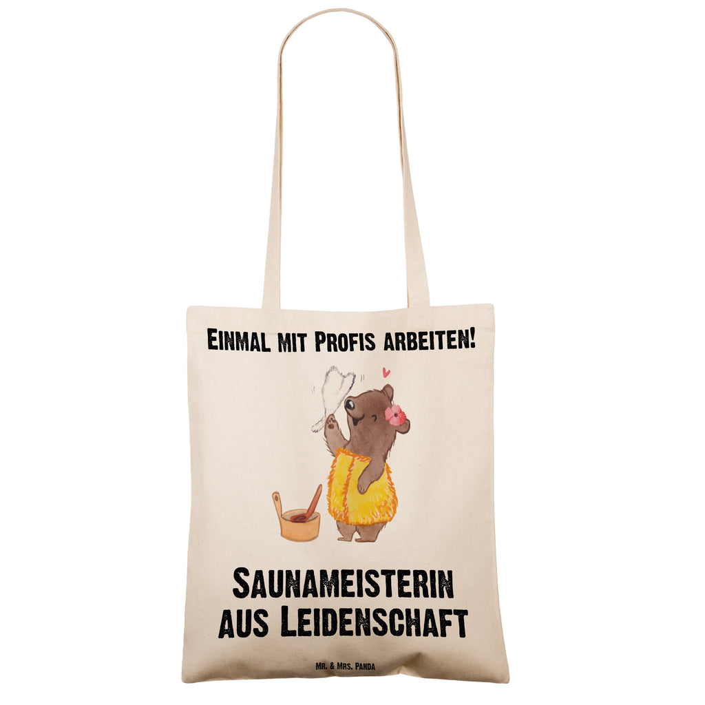 Tragetasche Saunameisterin aus Leidenschaft Beuteltasche, Beutel, Einkaufstasche, Jutebeutel, Stoffbeutel, Beruf, Ausbildung, Jubiläum, Abschied, Rente, Kollege, Kollegin, Geschenk, Schenken, Arbeitskollege, Mitarbeiter, Firma, Danke, Dankeschön