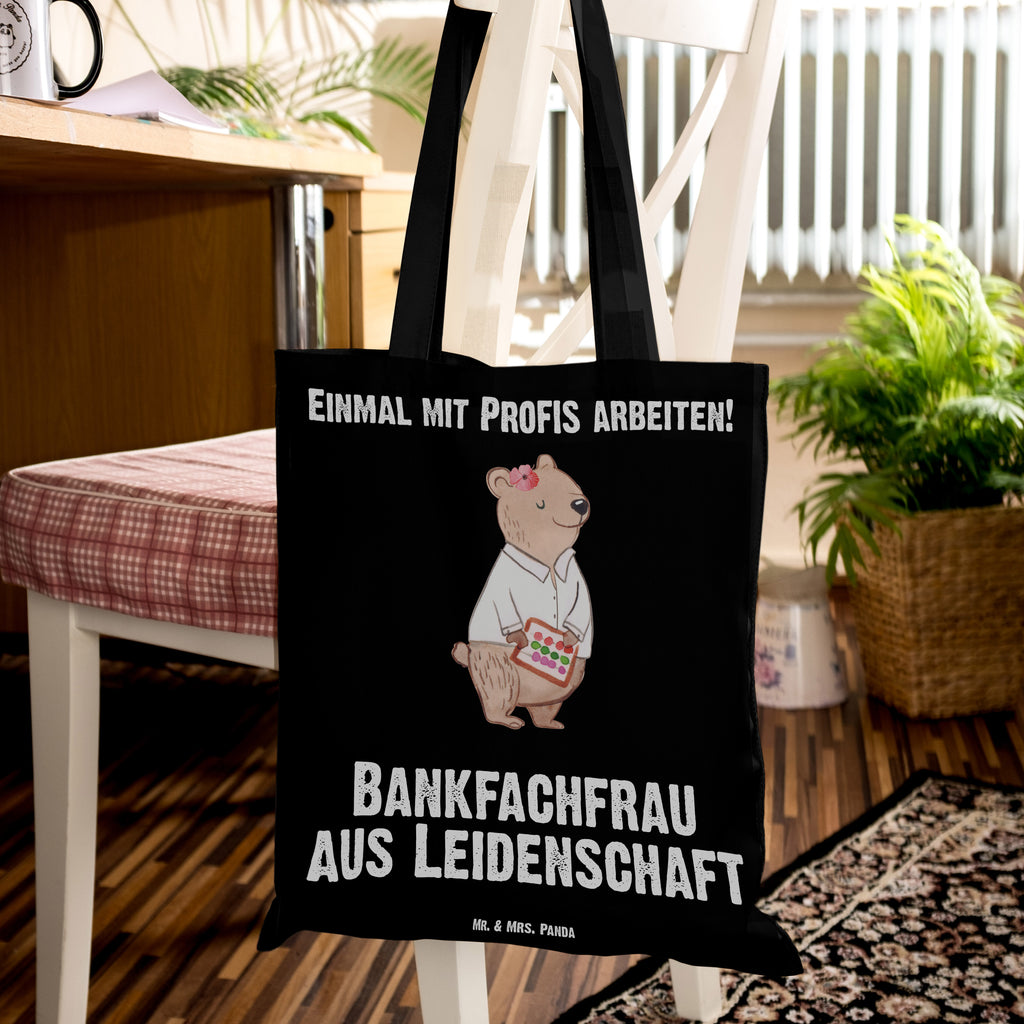 Tragetasche Bankfachfrau aus Leidenschaft Beuteltasche, Beutel, Einkaufstasche, Jutebeutel, Stoffbeutel, Beruf, Ausbildung, Jubiläum, Abschied, Rente, Kollege, Kollegin, Geschenk, Schenken, Arbeitskollege, Mitarbeiter, Firma, Danke, Dankeschön, Bankfachfrau, Bankangestellte, Bänkerin, Bankberaterin