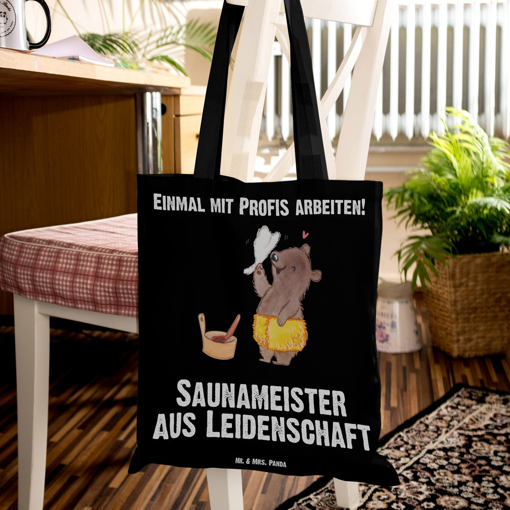 Tragetasche Saunameister aus Leidenschaft Beuteltasche, Beutel, Einkaufstasche, Jutebeutel, Stoffbeutel, Beruf, Ausbildung, Jubiläum, Abschied, Rente, Kollege, Kollegin, Geschenk, Schenken, Arbeitskollege, Mitarbeiter, Firma, Danke, Dankeschön