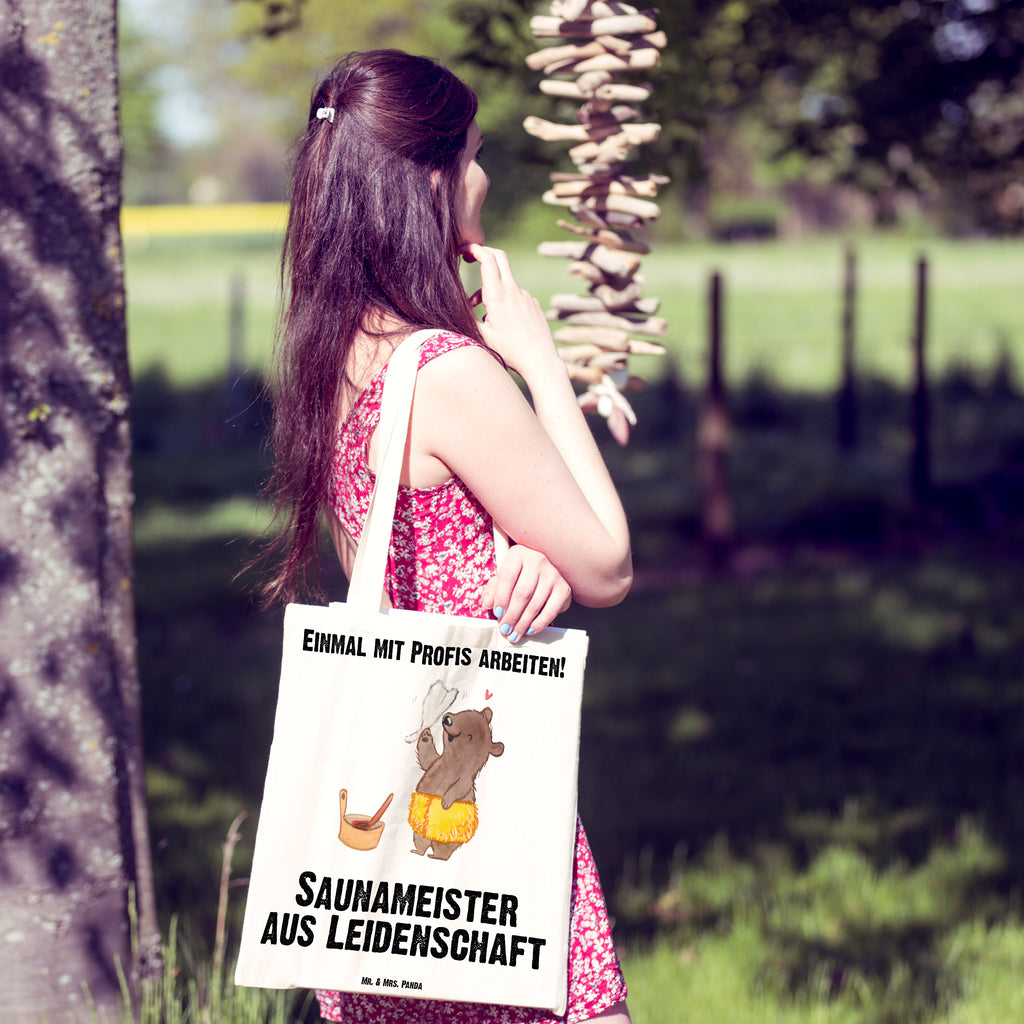 Tragetasche Saunameister aus Leidenschaft Beuteltasche, Beutel, Einkaufstasche, Jutebeutel, Stoffbeutel, Beruf, Ausbildung, Jubiläum, Abschied, Rente, Kollege, Kollegin, Geschenk, Schenken, Arbeitskollege, Mitarbeiter, Firma, Danke, Dankeschön