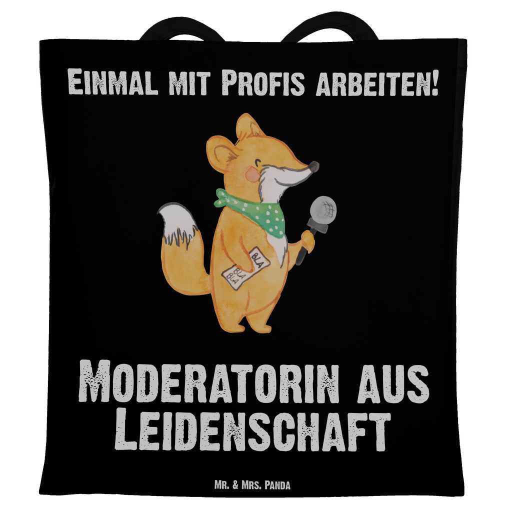 Tragetasche Moderatorin aus Leidenschaft Beuteltasche, Beutel, Einkaufstasche, Jutebeutel, Stoffbeutel, Beruf, Ausbildung, Jubiläum, Abschied, Rente, Kollege, Kollegin, Geschenk, Schenken, Arbeitskollege, Mitarbeiter, Firma, Danke, Dankeschön