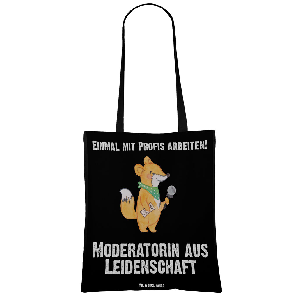 Tragetasche Moderatorin aus Leidenschaft Beuteltasche, Beutel, Einkaufstasche, Jutebeutel, Stoffbeutel, Beruf, Ausbildung, Jubiläum, Abschied, Rente, Kollege, Kollegin, Geschenk, Schenken, Arbeitskollege, Mitarbeiter, Firma, Danke, Dankeschön