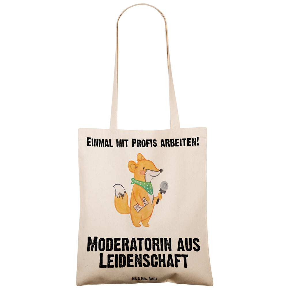 Tragetasche Moderatorin aus Leidenschaft Beuteltasche, Beutel, Einkaufstasche, Jutebeutel, Stoffbeutel, Beruf, Ausbildung, Jubiläum, Abschied, Rente, Kollege, Kollegin, Geschenk, Schenken, Arbeitskollege, Mitarbeiter, Firma, Danke, Dankeschön